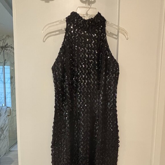Vintage Black Sequin Halter Dress Keyhole back - Picture 1 of 6